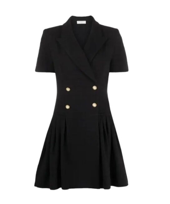 pleated blazer buttons short sleeves dress