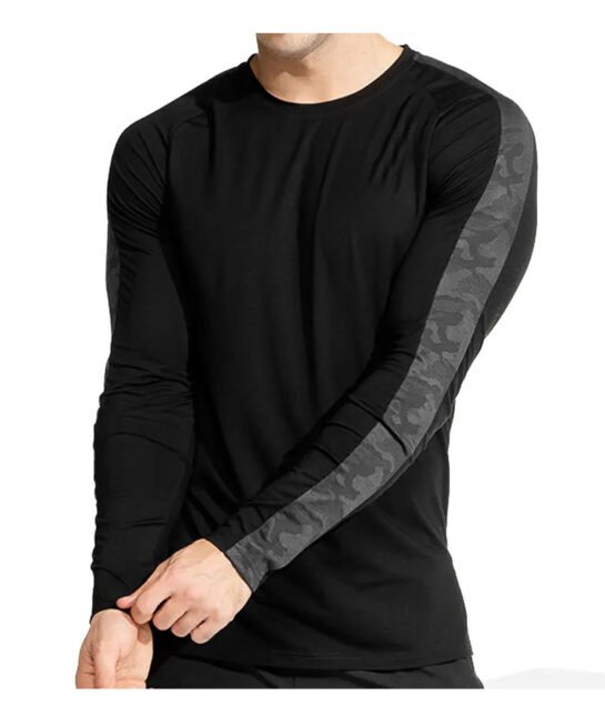 Long-sleeved multi-material T-shirt